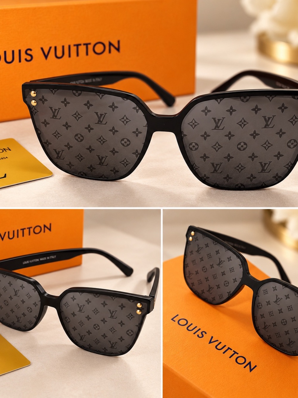 Louis Vuitton Black Frame Gray Monogram Sunglasses